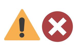 An icon set of exclamation mark for caution and warning, and cross mark for danger and regulation. vector