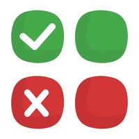 A set of box icons with check marks and cross marks. Blank boxes. vector