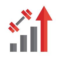 Dumbbell and rising bar graph icon. Strengthening. Strength training. vector