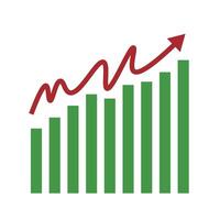 An icon of an ascending arrow and a bar graph. vector