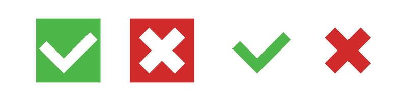 Check mark and cross mark icon set. Right and wrong. vector