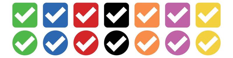 A set of square and circle check mark icons. Surveys and approvals. vector