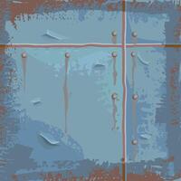 Banner scratched metal. Background frame in the form of an old iron sheet with rust and bolts vector