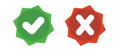 Check mark label and cross mark label icon set. vector