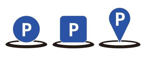 A set of parking icon in the shapes of circle, square and map pin. vector