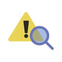 Risk check icon. Caution and warning symbols and magnifying glass icons. vector