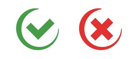 Check mark and cross mark icon set. Authentication and denial. vector