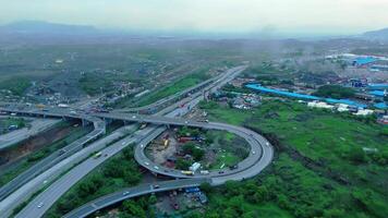 Aerial view of highway multiple bridges video