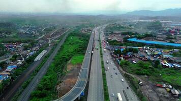 Aerial view of busy highway and industrial area video