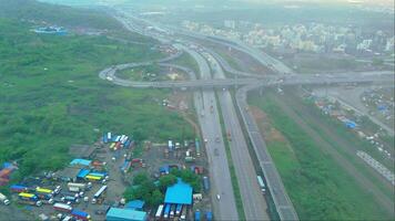 Aerial view of highway interchange with overpass video