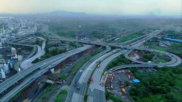 Aerial view of a complex highway bridges in an urban area video