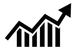 Bar chart of business performance. Arrow and graph silhouette icon. vector