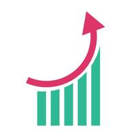 Curving and rising arrow icon and bar graph. vector