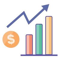 Bar chart icon and increasing arrow of the rising price of the dollar. vector