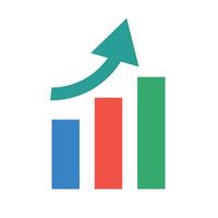 Compact rising arrow and bar graph icon. vector