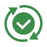 Rotating arrow and check mark icon. vector