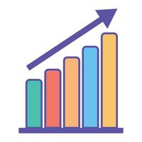 Ascending graph icon. Bar graph and arrow. vector