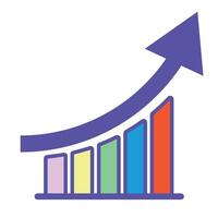 Rising purple arrow and bar graph icon. vector