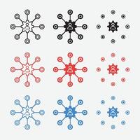 Flat design multi channel icon set collection with black, red and blue color vector