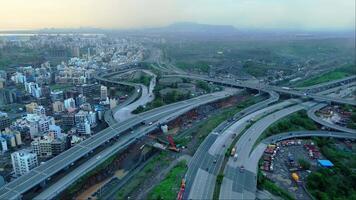 Aerial view of multiple roads interchange in urban area video