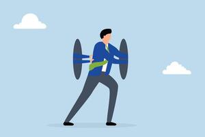 inspired businessman pushes himself forward and improves success. vector