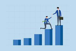 Manager support to achieve target, businessman support team member giving hand to help reach target. vector