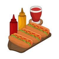 illustration of hotdog with drink and sauce vector