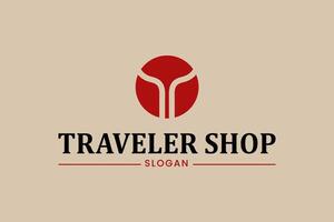 Travelers Shop Logo with Minimal and Iconic Icon with Red Color. vector