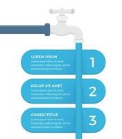 Infographic template with three elements with faucet and water vector