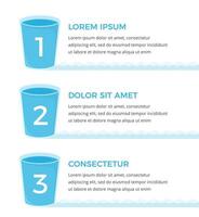 Three glasses with water with numbers and place for your text vector