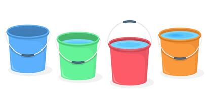 Plastic buckets with water on white background vector