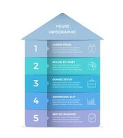Infographic template with house divided on five elements with place for text and icons vector