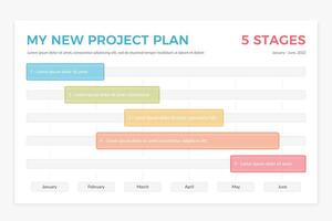 Gantt chart, project timeline with five stages, infographic template vector