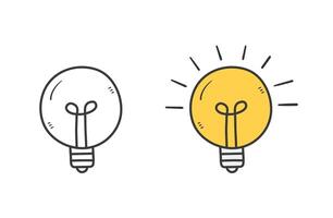 Lightbulb doodle icons - line and colored icons vector