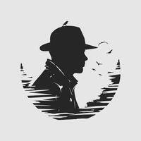 Fisherman silhouette Isolated on white background. vector