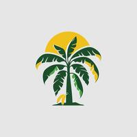 Banana tree icon. Gray background with green. vector