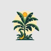 Banana tree icon. Gray background with green. vector