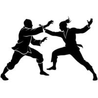 two karate engaged in a fierce battle in shilhouette isolated white background vector