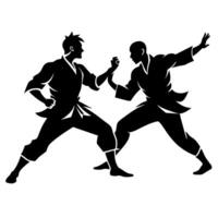 two karate engaged in a fierce battle in shilhouette isolated white background vector