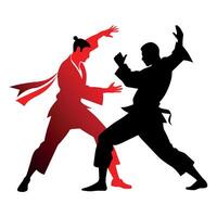 two karate engaged in a fierce battle in shilhouette isolated white background vector