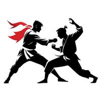 two karate engaged in a fierce battle in shilhouette isolated white background vector