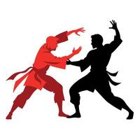 two karate engaged in a fierce battle in shilhouette isolated white background vector