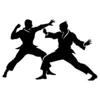 two karate engaged in a fierce battle in shilhouette isolated white background vector