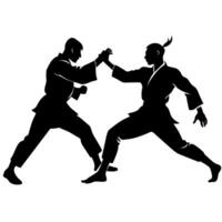 two karate engaged in a fierce battle in shilhouette isolated white background vector