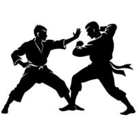 two karate engaged in a fierce battle in shilhouette isolated white background vector