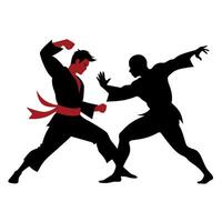 two karate engaged in a fierce battle in shilhouette isolated white background vector
