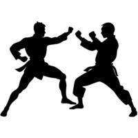 two karate engaged in a fierce battle in shilhouette isolated white background vector