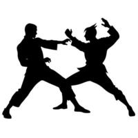two karate engaged in a fierce battle in shilhouette isolated white background vector