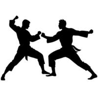 two karate engaged in a fierce battle in shilhouette isolated white background vector
