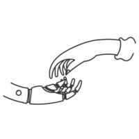 hand drawn doodle Robot and human hands interact with each other vector